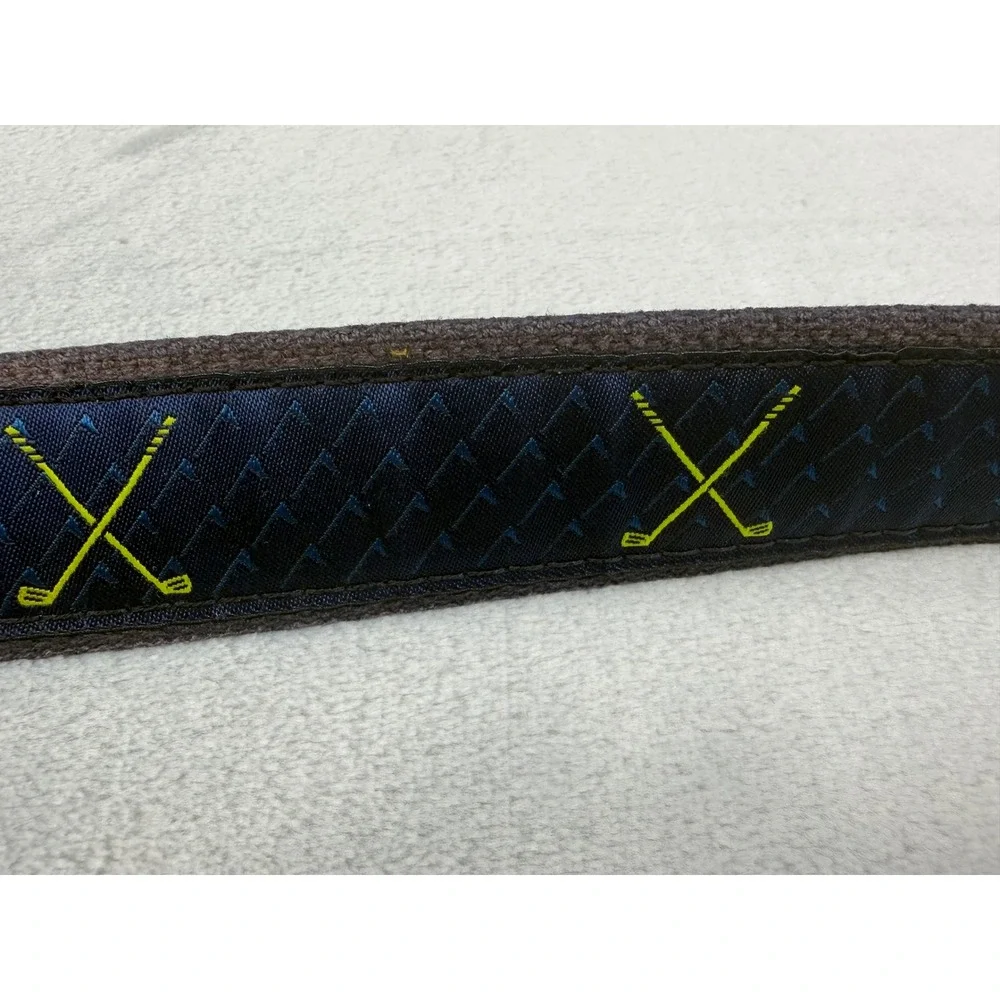 Belted Cow Co Mens Golf Belt Cross Clubs Navy Blue Leather Canvas Size 40 Preppy